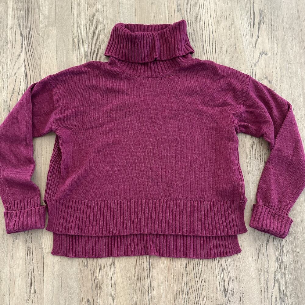 Anthropologie Sweater Women Small Knit Turtleneck Pullover Wool Raspberry